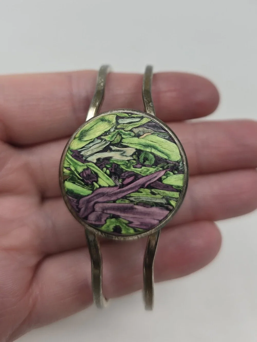 Jules & JC Tumbleweed Stone Silver Hinged Bracelet Silver Tone Green Purple